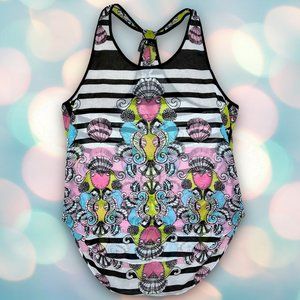 Bisou Bisou Women’s Striped Seahorse Racerback Tank Top Shirt Size S